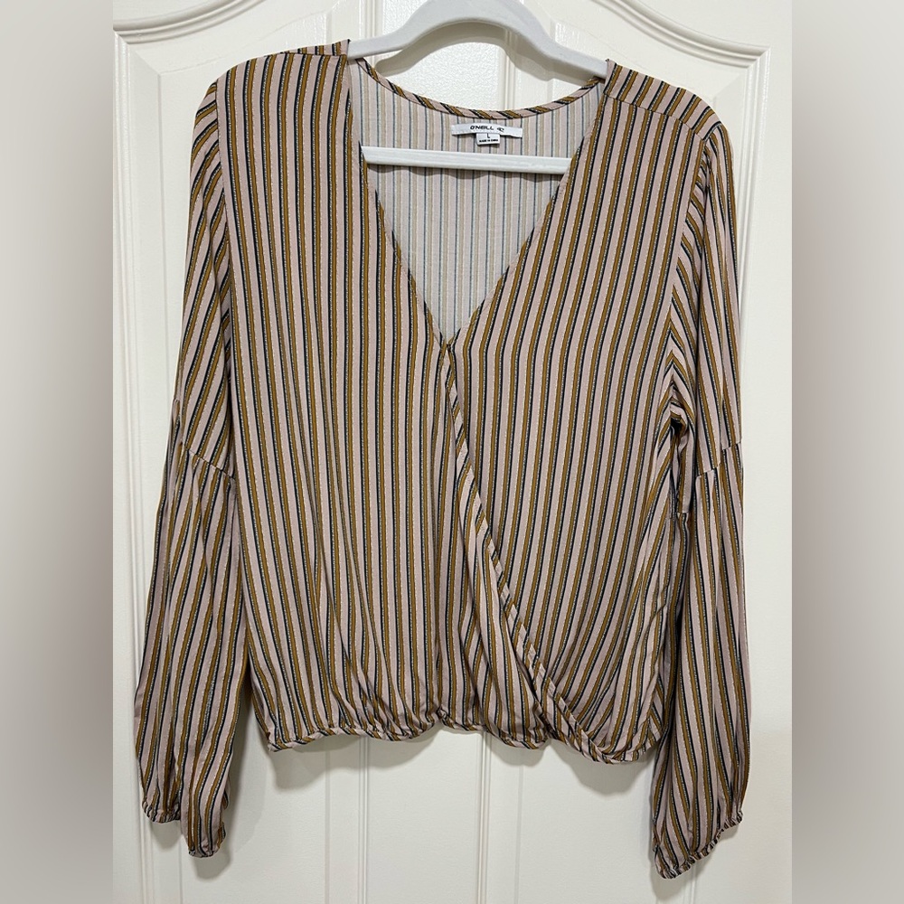 O'Neill Striped Wrap-Front Blouse NWOT